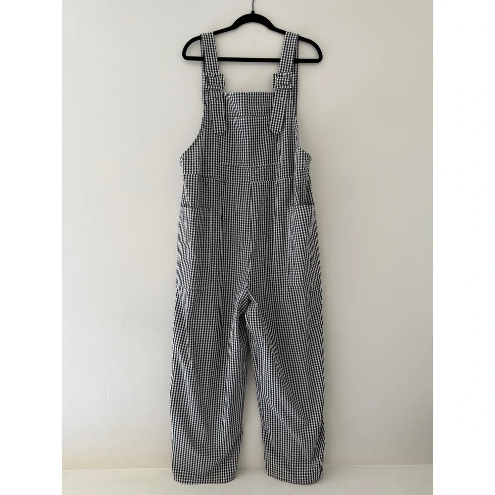 Polagram Womens Gingham Overalls Black White Plaid Bib Jumpsuit 2XL